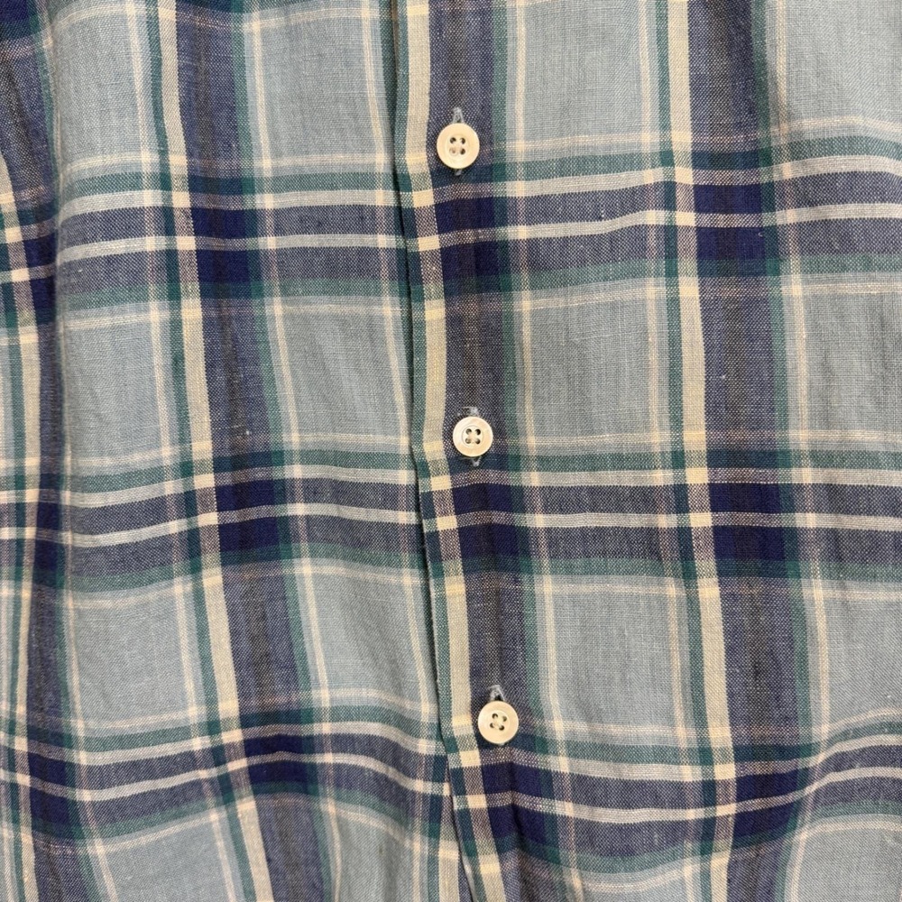 Polo Ralph Lauren Clayton 100% Linen Shirt Mens Large Blue Plaid Short Sleeve - Picture 5 of 7